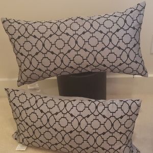 Silver Gray and Embroidered Black Trellis Pillows